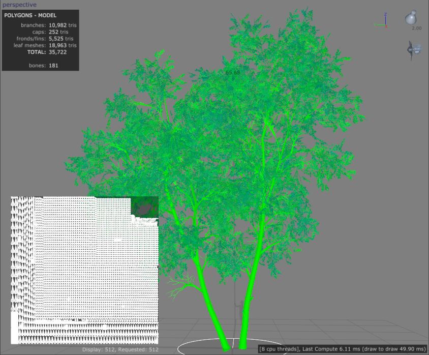 A tree being edited while using a lightmap.