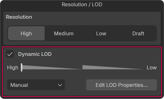 The Level of Detail control. It spans from "Low" to "High," with the arrow set closer to "High" in this scenario.