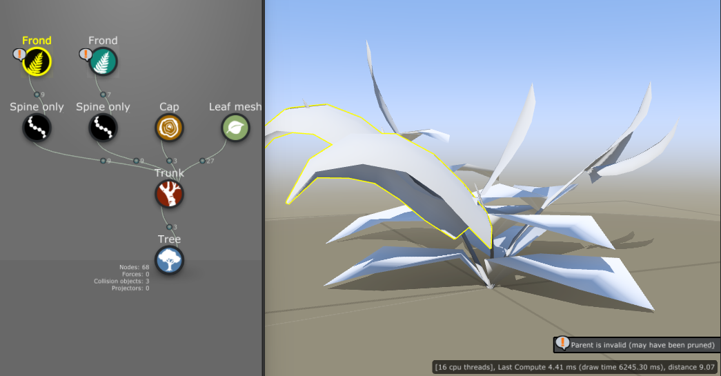 The Generation Editor with a message notification on three of the generators. An error message appears in the Tree Window next to it.