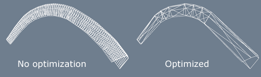 Closely packed segments are illustrated on a branch with no optimization. Less complex and dense segments are illustrated on a branch with optimization.