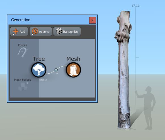 A generation hierarchy with a Tree generator and a Mesh generator.