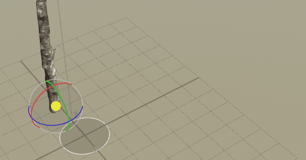 A GIF of a mesh (a tree branch) in the Tree Window. The cursor uses the gizmo to position the branch of the scene origin.