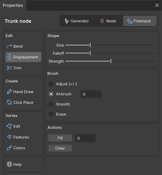The Vertex Colors properties in the Properties bar