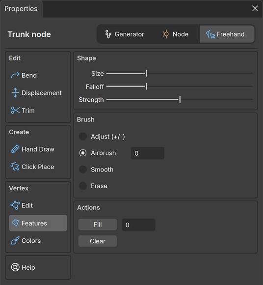 The Vertex Colors properties in the Properties bar