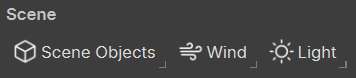 The Scene group within the Tree Window Toolbar, which includes Scene Objects, Wind, and Light.