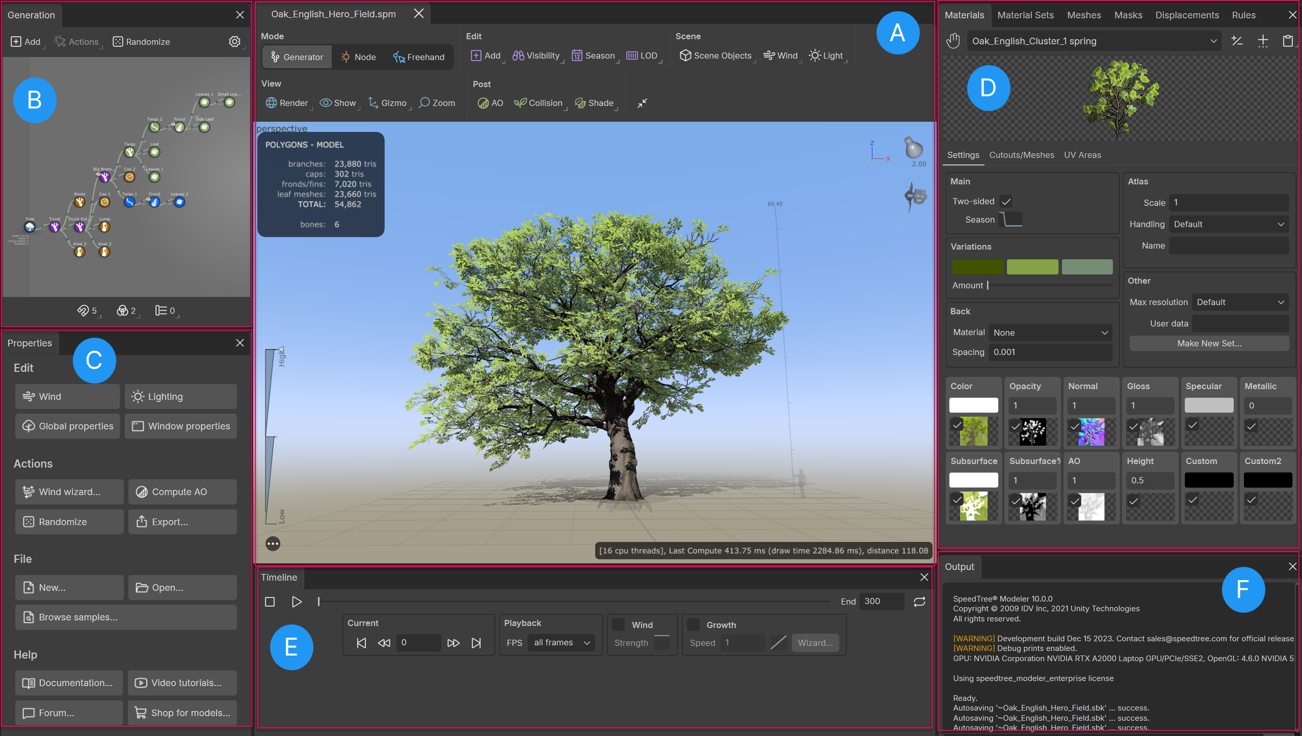 The SpeedTree user interface