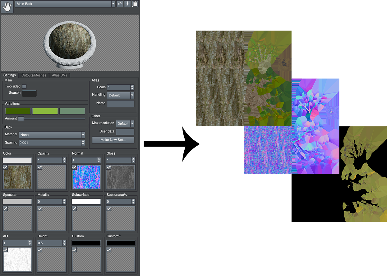 The Materials Bar with sample textures enlarged.