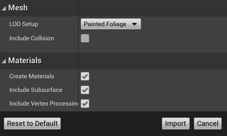 The UE4 importer window.