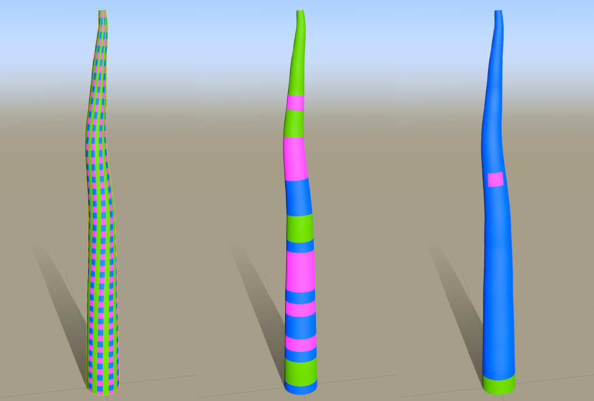 Four branches illustrating how UV Areas can be applied in patches.