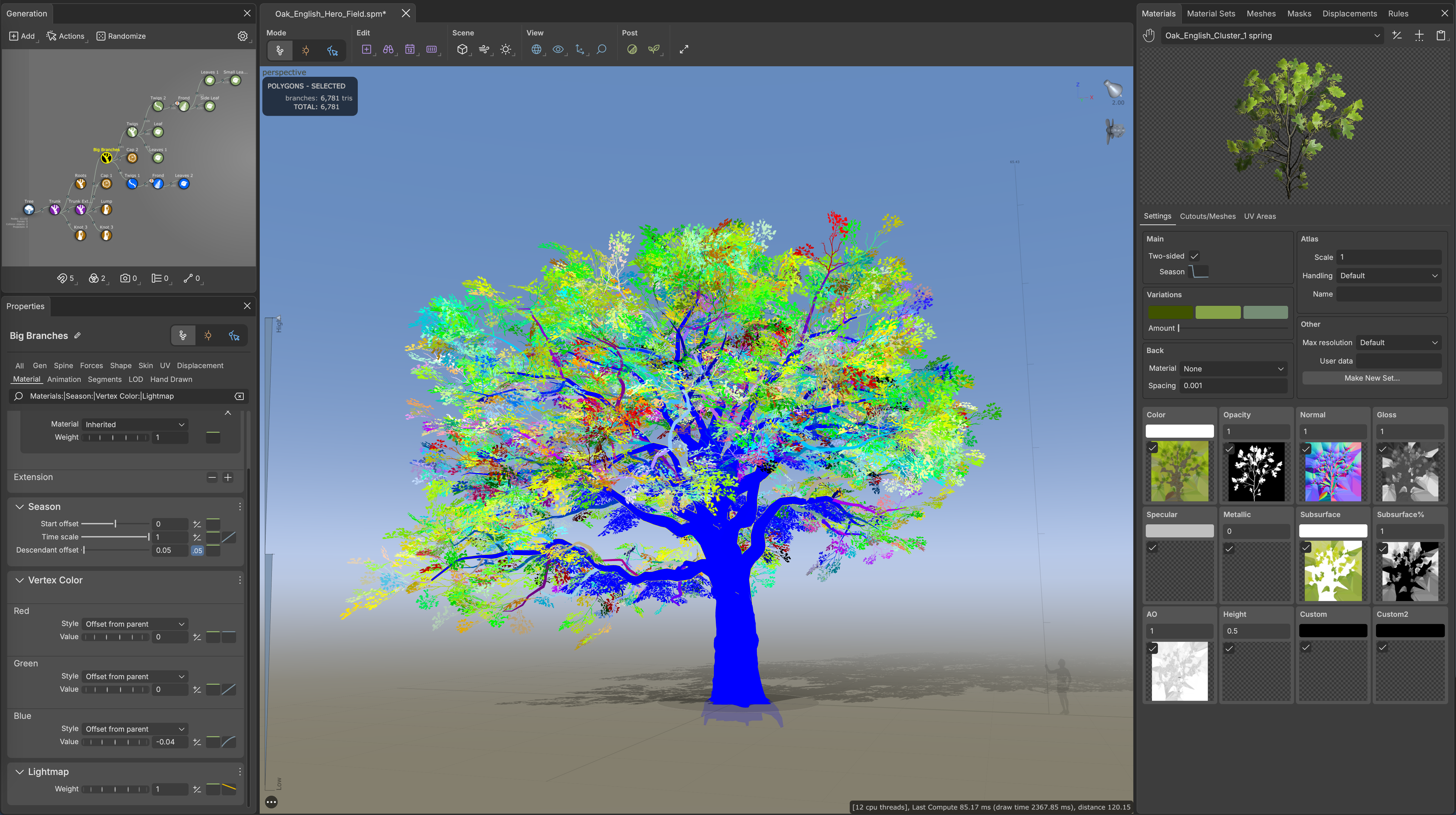 A tree with a preview of its vertex colors in the Tree Window.