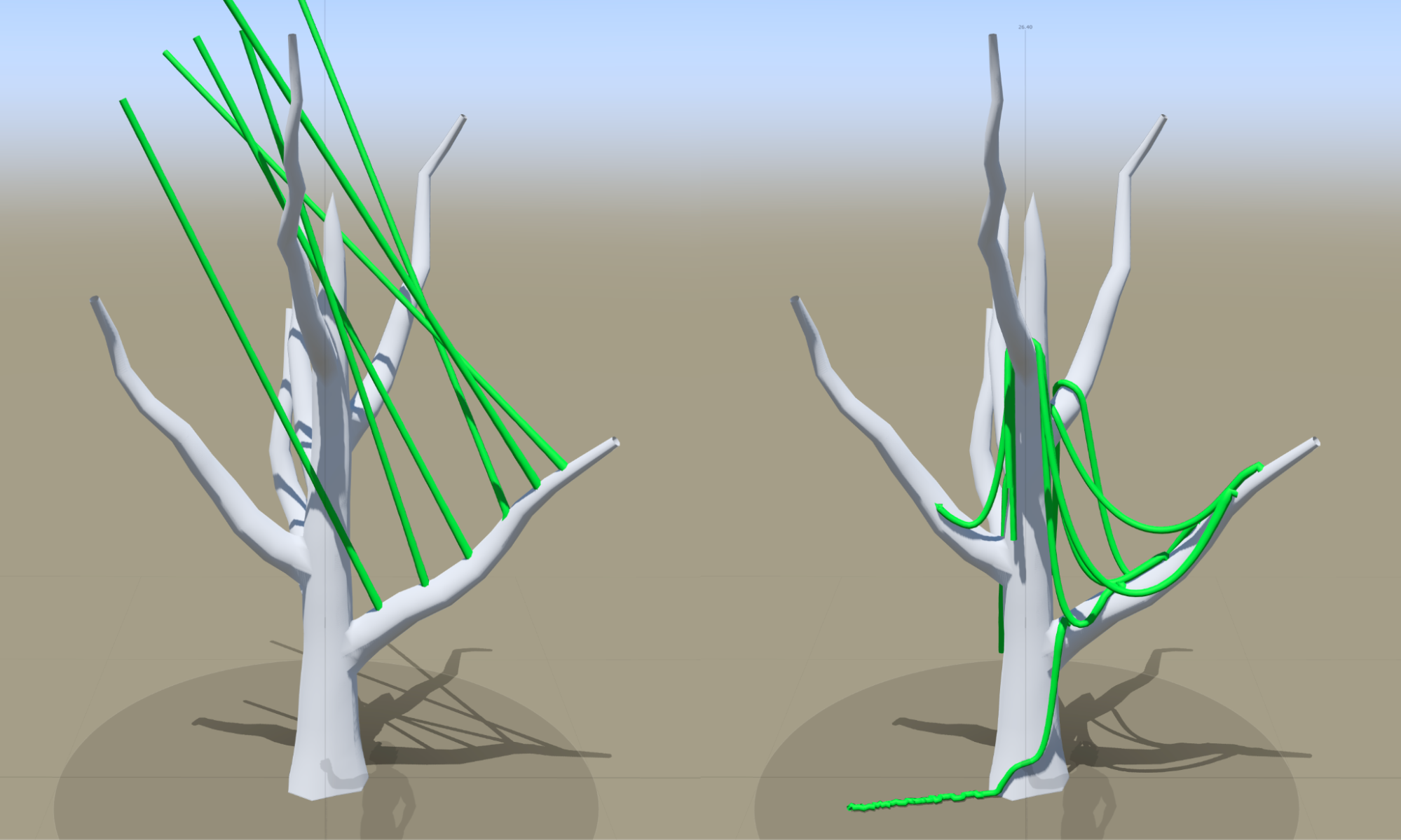 Vines positioned with **Droop** set to off, then turned on