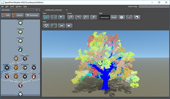 A generator hierarchy and a model in the Tree Window with the vertex colors set.