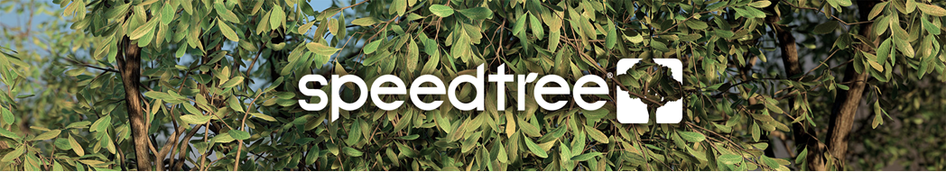 The SpeedTree logo against a background of foliage.