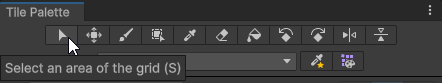 The Tile Palette window with the mouse cursor over the Select tool button.