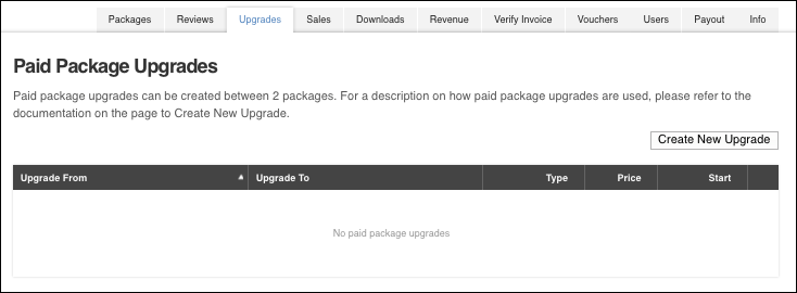 Paid Package Upgrades tab