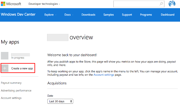 Microsoft Dev Center.