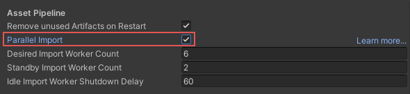 The Parallel Import option in the Project Settings window.