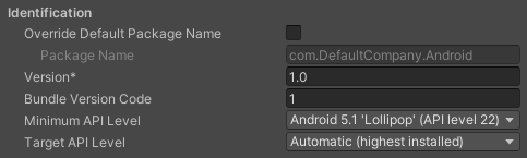 Identification settings for the Android platform