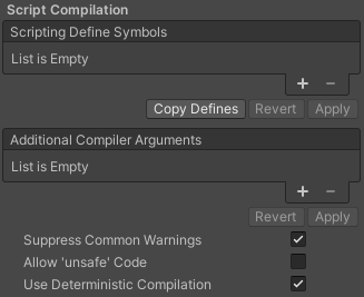 Script compilation settings for the WebGL platform