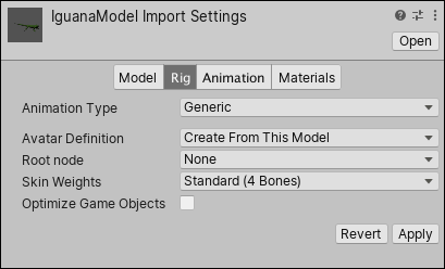 Unity - Manual: Importing a model with non-humanoid (generic) animations