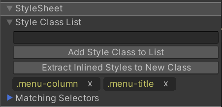 StyleSheet section of Inspector