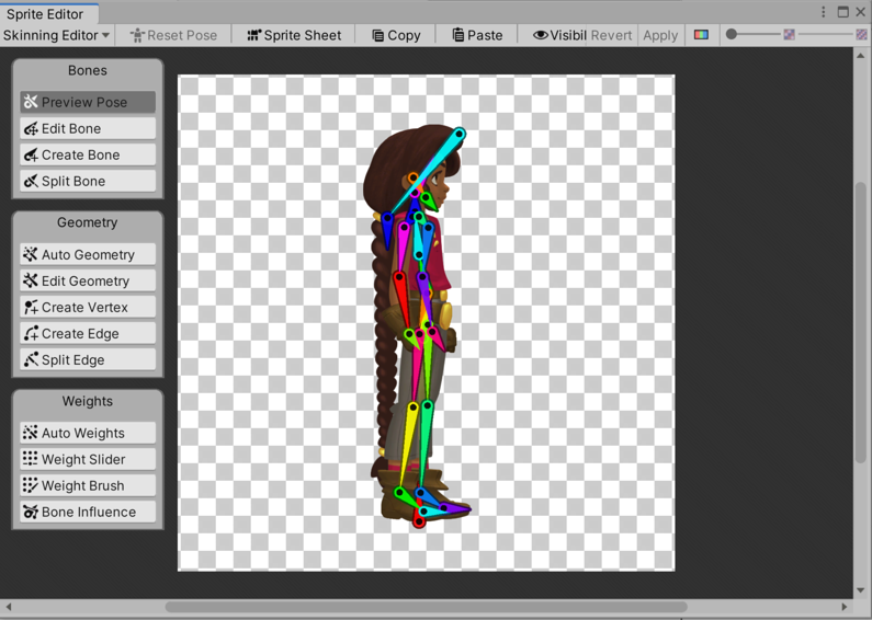 A character with bones in the Bone Editor