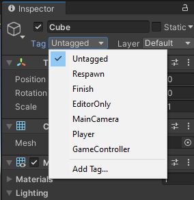 Unity - Manual: Tags