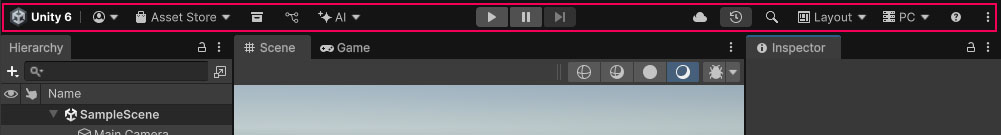 The Toolbar appears at the top of the Editor