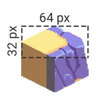 A tile with a 3D floor height of 32 pixels and a width of 64 pixels. The y value for Cell Size is 16 / 32 = 0.5.