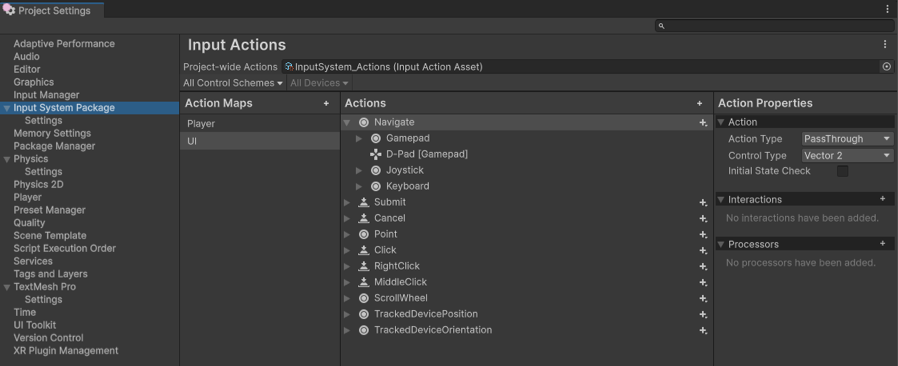 Input System settings