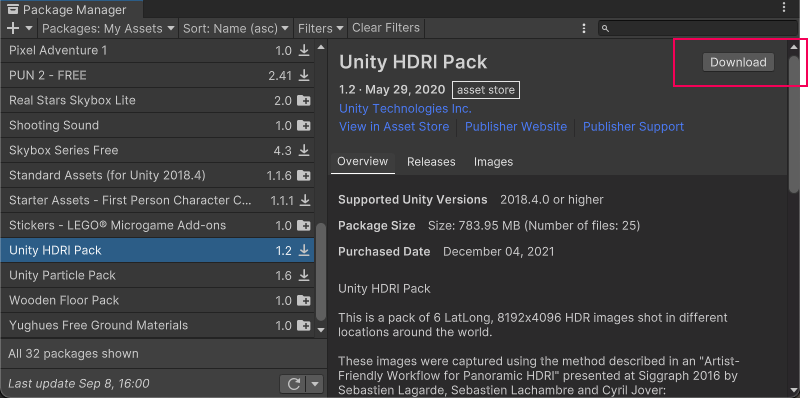 how to download unity asset package