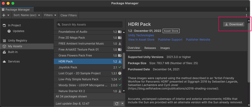 how to download unity asset package