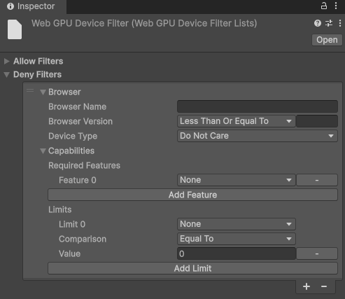 WebGPU Device Filter Asset