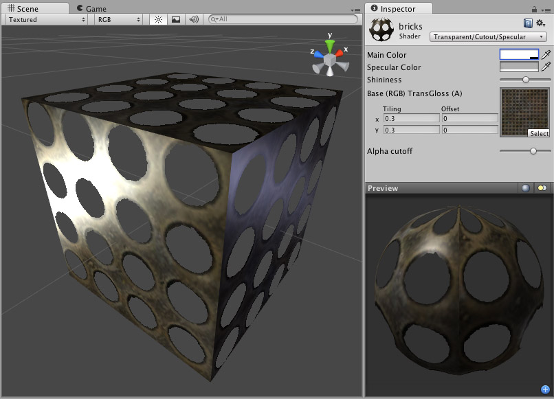 Unity Manual Transparent Cutout Specular