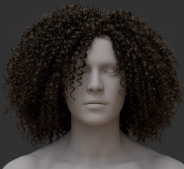 Geometry of a person's face with curly hair created by the Coil tool.