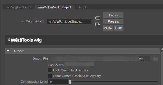 screenshot of Groom section of Fur node
