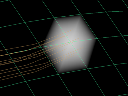 A subdivision paint mesh with strands placed on one subdivision.