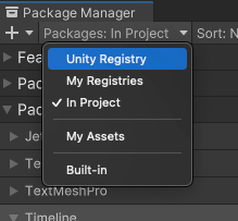 スコープを Unity Registry に変更